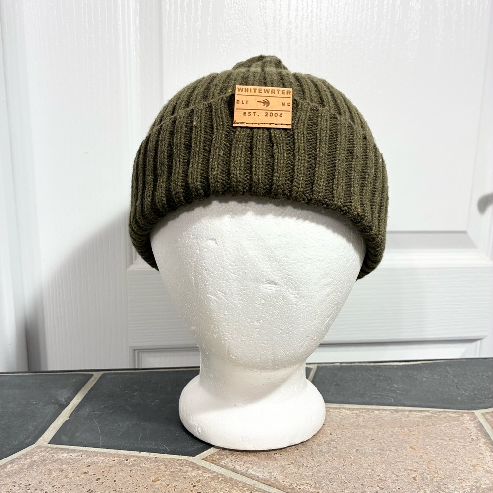 NEW Whitewater CLT NC Wool Blend Rib Knit Beanie Olive Green
